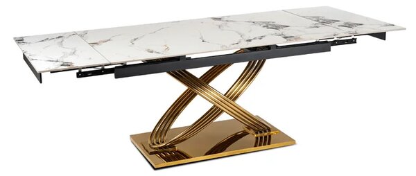 Stół Rozkładany Prostokątny IBIZA 160-240 cm Ceramiczny Biały Marmur/Złoty do Jadalni Glamour