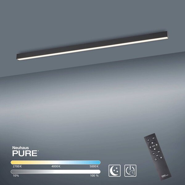 PURE Lampa sufitowa LED Lines Straight, możliwość ściemniania, czarny, salon / jadalnia, aluminium, nowoczesny