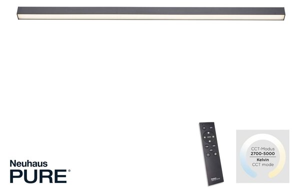 PURE Lampa sufitowa LED Lines Straight, możliwość ściemniania, czarny, salon / jadalnia, aluminium, nowoczesny
