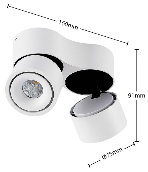 Arcchio Reflektor sufitowy LED Rotari, biały, 2-punktowa, 1362 lm Rotari Arcchio, możliwość ściemniania, biały / opal, przedpokój, aluminium, nowoczesny