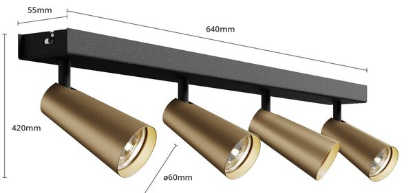Lampa sufitowa Lucande Angelina, 4-punktowa, mosiądz/złoto Angelina Lucande, możliwość ściemniania, czarny, sypialnia, metal, skandynawski