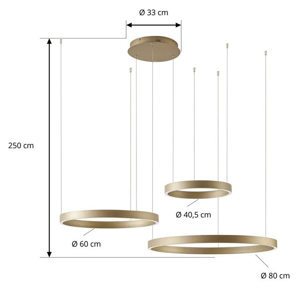 Lampa wisząca Aureon Quitani, możliwość ściemniania, mosiężny / złoty, salon / jadalnia, aluminium, nowoczesny