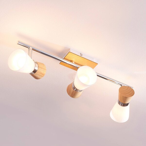 Lampa sufitowa Vivica Lindby, możliwość ściemniania, ciemne drewno, salon / jadalnia, szkło, skandynawski