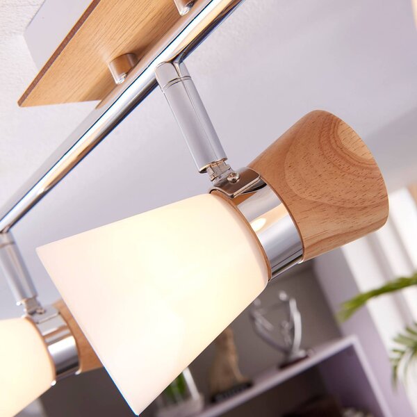 Lampa sufitowa Vivica Lindby, możliwość ściemniania, ciemne drewno, salon / jadalnia, szkło, skandynawski