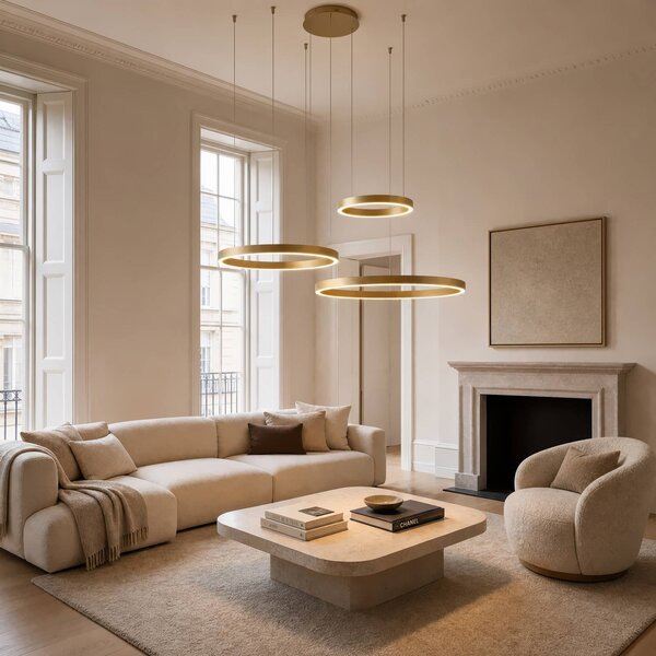 Lampa wisząca Aureon Quitani, możliwość ściemniania, mosiężny / złoty, salon / jadalnia, aluminium, nowoczesny