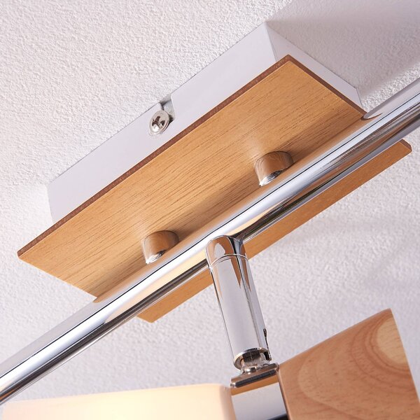 Lampa sufitowa Vivica Lindby, możliwość ściemniania, ciemne drewno, salon / jadalnia, szkło, skandynawski