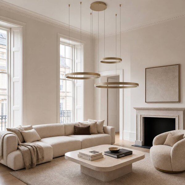 Lampa wisząca Aureon Quitani, możliwość ściemniania, mosiężny / złoty, salon / jadalnia, aluminium, nowoczesny