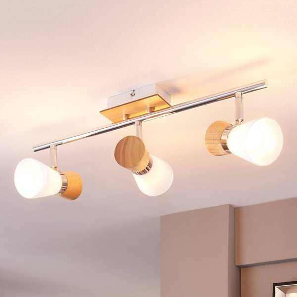 Lampa sufitowa Vivica Lindby, możliwość ściemniania, ciemne drewno, salon / jadalnia, szkło, skandynawski