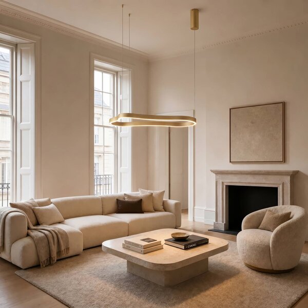 Lampa wisząca Vikali Lucande, możliwość ściemniania, mosiężny / złoty, salon / jadalnia, metal, nowoczesny
