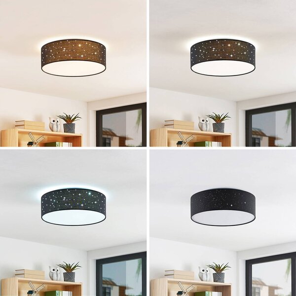 Lampa sufitowa LED Ellamina Lindby, czarny, salon / jadalnia, tkanina / materiał / jedwab, nowoczesny