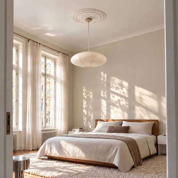 Lampa wisząca Gerald Lindby, możliwość ściemniania, kremowy / amber, salon / jadalnia, papier / lunolit / lunopal, skandynawski