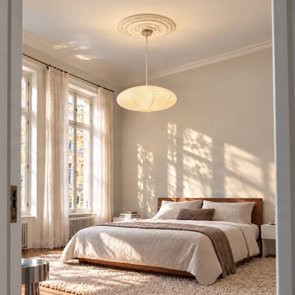 Lampa wisząca Gerald Lindby, możliwość ściemniania, kremowy / amber, salon / jadalnia, papier / lunolit / lunopal, skandynawski