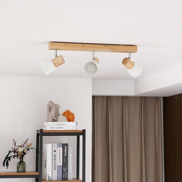 Lampa sufitowa Lindby Thorin, 47 cm, 3-punktowa, biały, drewno, E14 Thorin Lindby, możliwość ściemniania, jasne drewno, salon / jadalnia, drewno, skandynawski
