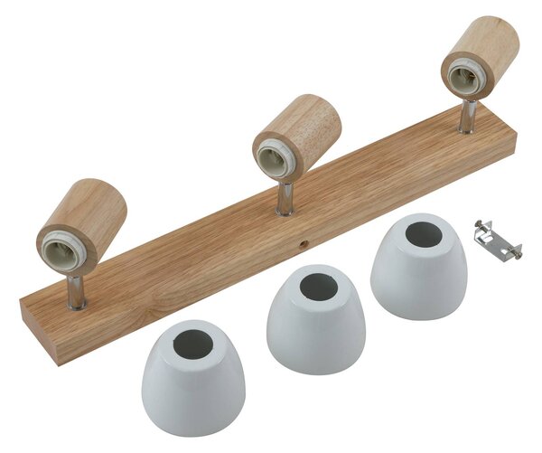 Lampa sufitowa Lindby Thorin, 47 cm, 3-punktowa, biały, drewno, E14 Thorin Lindby, możliwość ściemniania, jasne drewno, salon / jadalnia, drewno, skandynawski
