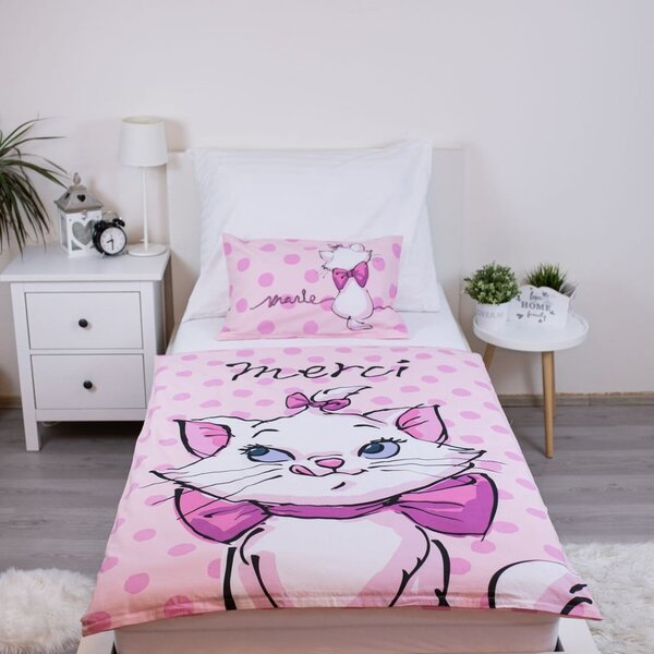 Różowa bawełniana pościel dziecięca do łóżeczka 100x135 cm Marie Cat "Merci" – Jerry Fabrics