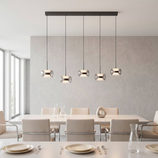 Paul Neuhaus Lampa wisząca Fumea, możliwość ściemniania, czarny, salon / jadalnia, szkło