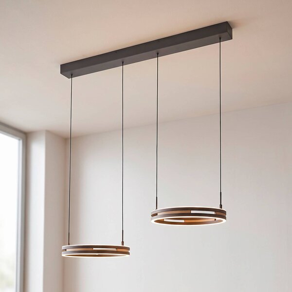 Paul Neuhaus Lampa wisząca Sveja, możliwość ściemniania, jasne drewno, salon / jadalnia, drewno, nowoczesny