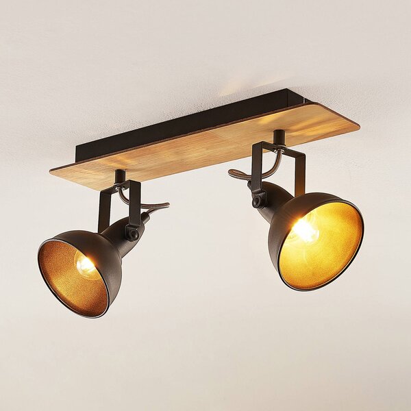 Lampa sufitowa Lindby Aylis, 2-punktowa, 40 cm, czarny, drewno, E14 Aylis Lindby, możliwość ściemniania, ciemne drewno, salon / jadalnia, metal, industrialny