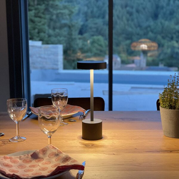 Lumisky Lampa stołowa LED z akumulatorem Roby, ciemnoszara, wysokość 30 cm, IP54 możliwość ściemniania, aluminiowy / szary / cynkowy, aluminium, nowoczesny