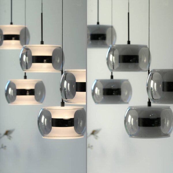 Paul Neuhaus Lampa wisząca Fumea, możliwość ściemniania, czarny, salon / jadalnia, szkło