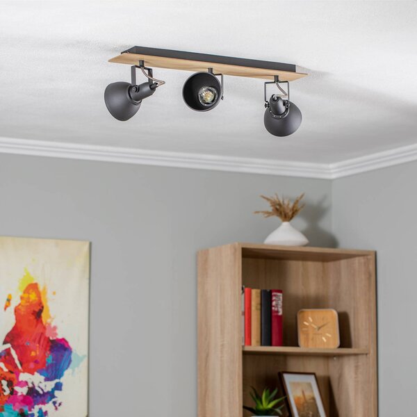 Lampa sufitowa Lindby Aylis, 3-punktowa, 60 cm, czarny, drewno, E14 Aylis Lindby, możliwość ściemniania, ciemne drewno, salon / jadalnia, metal, industrialny