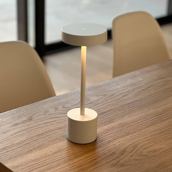 Lumisky Lampa stołowa LED z akumulatorem Roby, biała, wysokość 30 cm, IP54 możliwość ściemniania, biały / opal, aluminium, nowoczesny