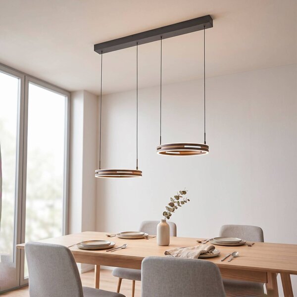 Paul Neuhaus Lampa wisząca Sveja, możliwość ściemniania, jasne drewno, salon / jadalnia, drewno, nowoczesny