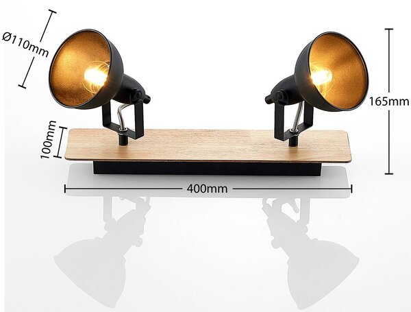 Lampa sufitowa Lindby Aylis, 2-punktowa, 40 cm, czarny, drewno, E14 Aylis Lindby, możliwość ściemniania, ciemne drewno, salon / jadalnia, metal, industrialny
