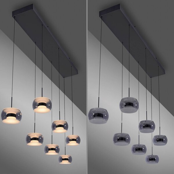 Paul Neuhaus Lampa wisząca Fumea, możliwość ściemniania, czarny, salon / jadalnia, szkło