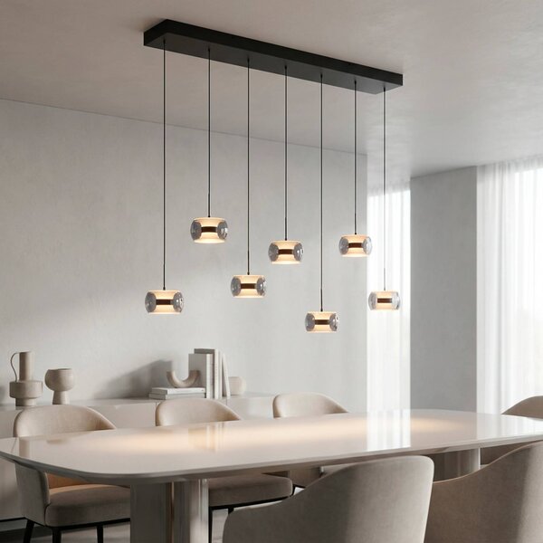Paul Neuhaus Lampa wisząca Fumea, możliwość ściemniania, czarny, salon / jadalnia, szkło