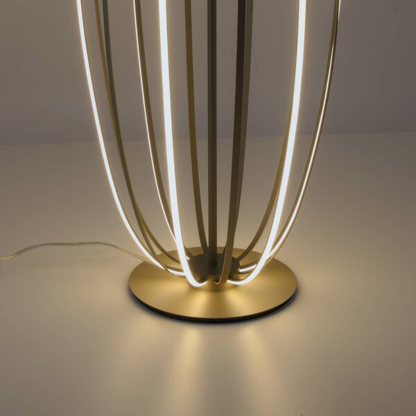 Paul Neuhaus Lampa stojąca Elvara, możliwość ściemniania, brązowy / mosiężny, salon / jadalnia, aluminium