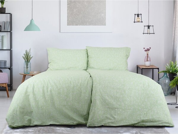 Zielona pościel jednoosobowa z kory 140x200 cm Green Flowers – B.E.S