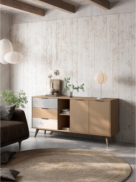 Niska komoda z litego drewna sosnowego 165x81 cm Elfa – Marckeric