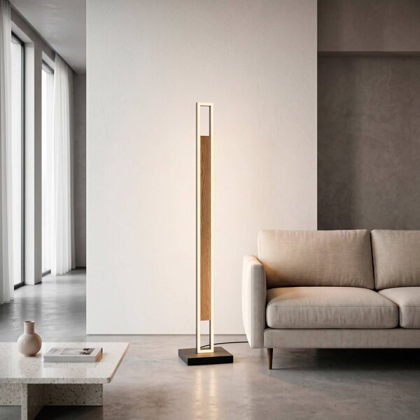 Paul Neuhaus Lampa stojąca Sveja, możliwość ściemniania, jasne drewno, salon / jadalnia, drewno, nowoczesny