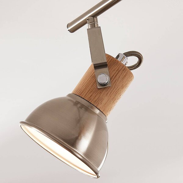 Lampa sufitowa Dennis z drewnem, 3-pkt. podłużna Lindby, możliwość ściemniania, aluminiowy / szary / cynkowy, kuchnia, metal, nowoczesny
