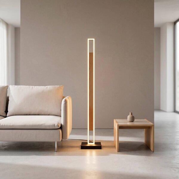 Paul Neuhaus Lampa stojąca Sveja, możliwość ściemniania, jasne drewno, salon / jadalnia, drewno, nowoczesny