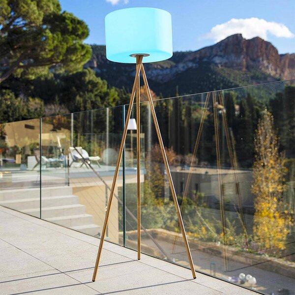 Lumisky Lampa stojąca LED Tamboury na akumulator, biało-brązowa, wysokość 150 cm, stal Tamboury, możliwość ściemniania, jasne drewno, metal