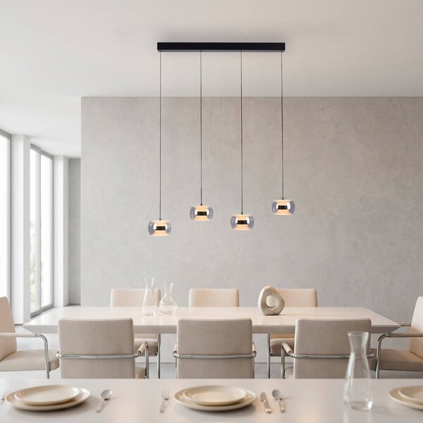 Paul Neuhaus Lampa wisząca Fumea, możliwość ściemniania, czarny, salon / jadalnia, szkło