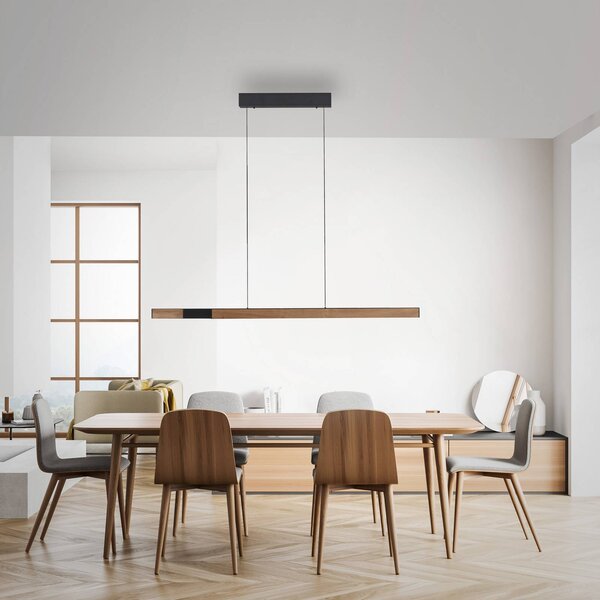 Paul Neuhaus Lampa wisząca Adriana, możliwość ściemniania, jasne drewno, salon / jadalnia, drewno
