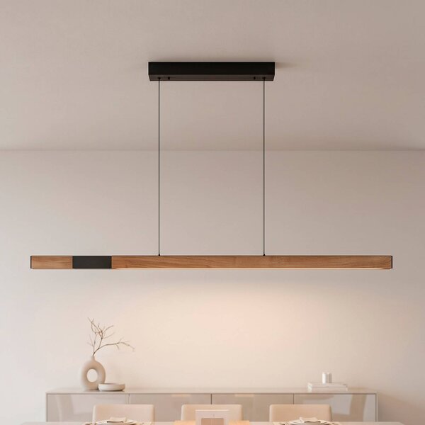Paul Neuhaus Lampa wisząca Adriana, możliwość ściemniania, jasne drewno, salon / jadalnia, drewno