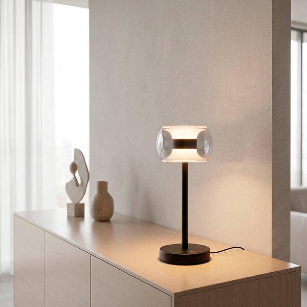Paul Neuhaus Lampa stołowa Fumea, możliwość ściemniania, czarny, salon / jadalnia, szkło