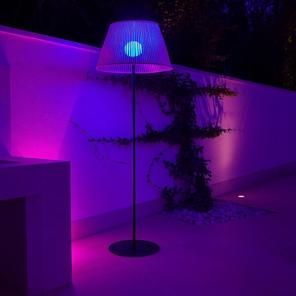 Lumisky Lampa stojąca LED z akumulatorem Raffy, czarna/jasnobrązowa, wysokość 166 cm, możliwość ściemniania, brązowy / rdzawy, tworzywo sztuczne, nowoczesny