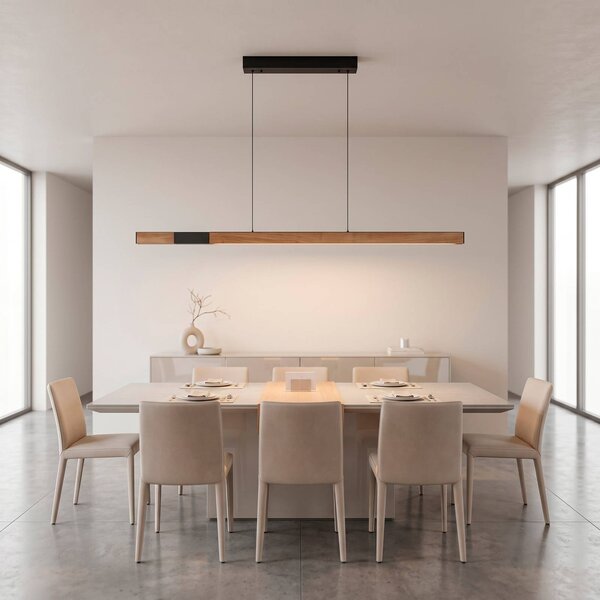Paul Neuhaus Lampa wisząca Adriana, możliwość ściemniania, jasne drewno, salon / jadalnia, drewno