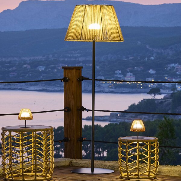 Lumisky Lampa stojąca LED z akumulatorem Raffy, czarna/jasnobrązowa, wysokość 166 cm, możliwość ściemniania, brązowy / rdzawy, tworzywo sztuczne, nowoczesny
