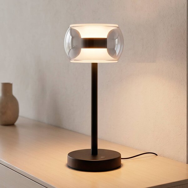 Paul Neuhaus Lampa stołowa Fumea, możliwość ściemniania, czarny, salon / jadalnia, szkło