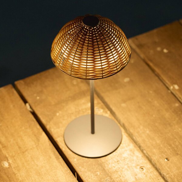 Lumisky Lampa stołowa LED na akumulator Faroe, brązowo-czarna, wysokość 30 cm, IP44, CCT Faroe, czarny, aluminium