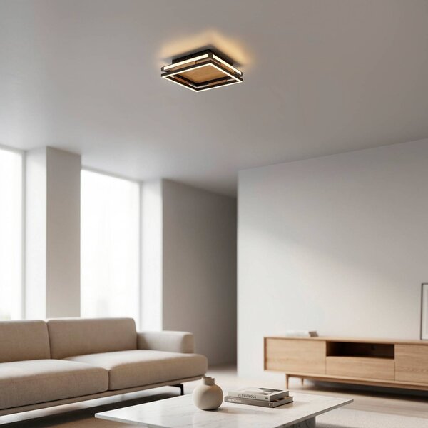 Paul Neuhaus Lampa sufitowa Sveja, możliwość ściemniania, jasne drewno, salon / jadalnia, drewno, nowoczesny