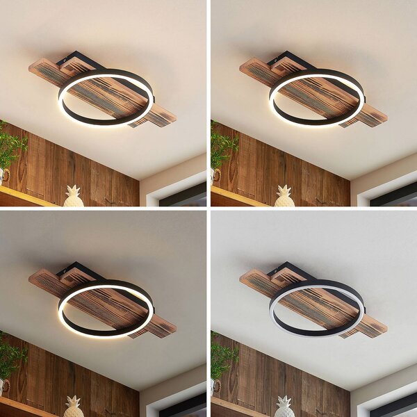 Lampa sufitowa LED Sentoa Lindby, możliwość ściemniania, jasne drewno, salon / jadalnia, drewno, nowoczesny