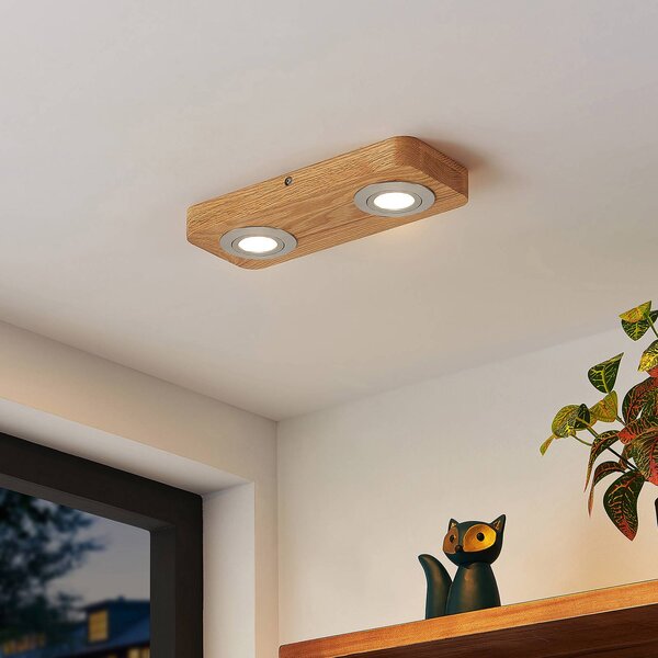 Lampa sufitowa LED Mikari, 30 cm, drewno, obrotowa Mikari Lindby, jasne drewno, salon / jadalnia, drewno, nowoczesny