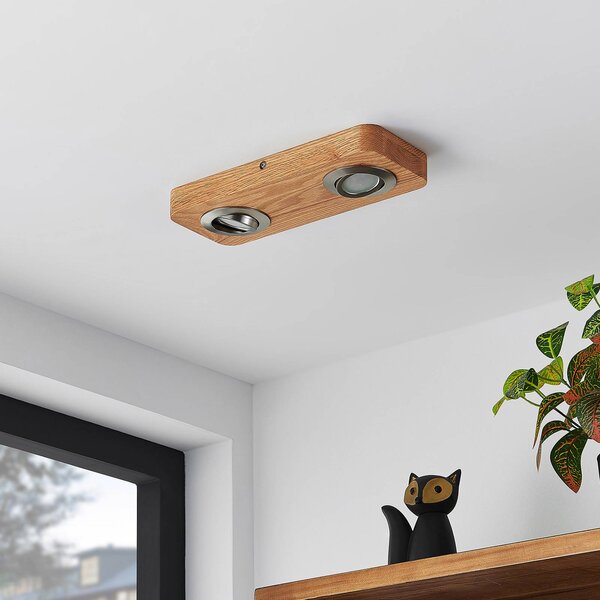 Lampa sufitowa LED Mikari, 30 cm, drewno, obrotowa Mikari Lindby, jasne drewno, salon / jadalnia, drewno, nowoczesny
